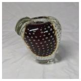 Vintage Art Glass Strawberry Paperweight – Bubble Inclusion & Clear Encased