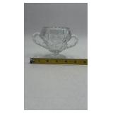 Vintage Crystal Sugar Bowl – Etched Butterfly & Floral Design, Two Handles