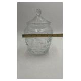 Vintage Clear Glass Canister Jar – Etched Sunflower & Floral Pattern with Lid