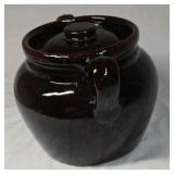 Vintage Brown Glazed Crockery Bean Pot – Two Handles with Lid, USA Marked
