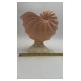 Vintage Ceramic Nautilus Shell Vase – Ridged Pink & Cream Design with Base