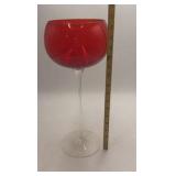 Vintage Ruby Red Glass Goblet – Oversized Balloon Bowl on Clear Stem