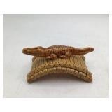 Vintage Japanese Ceramic Alligator Wall Pocket and Bridge Set