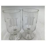 Vintage Etched Monogram "M" Goblet Set