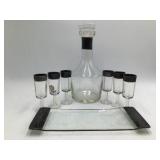 Vintage Black and Clear Glass Cordial or Liqueur Set