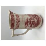 Vintage Red Transferware Pitcher with Pastoral Scene