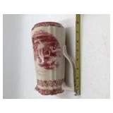 Vintage Red Transferware Pitcher with Pastoral Scene