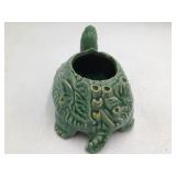 Vintage Green Glazed Ceramic Turtle Planter