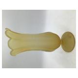 Vintage Fenton Custard Satin Yellow Vase Hand Painted Daisies Scalloped Rim