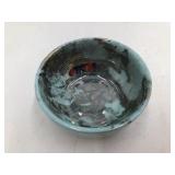 Sascha Brastoff California Mid-Century Modern Turquoise Silver Lustre Bowl Rooster Mark