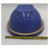 Vintage Blue and Cream Ceramic Mixing Bowl Set Embossed Rim & Striped Patterns