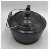 Vintage Black Cast Iron Look Cookie Kettle Teapot Cookie Jar with Wire Bail Handle Made in Japan