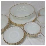 Vintage Fire-King Milk Glass Dinnerware Set Gold Trim Scalloped Edges