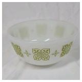 Vintage Fire-King Milk Glass Mixing Bowl Green Clover Flower Pattern