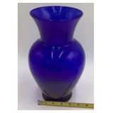 Vintage Cobalt Blue Glass Vase Flared Rim Bulbous Body Blown Style
