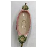 Vintage Tokay USA Pink Grape Leaf Boat Planter Relish Dish Applied Handles