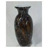 Vintage Art Glass Vase – Brown with White Swirl Marbled Design