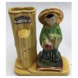 Vintage Ceramic Lot – Souvenir Bamboo Vase, Chinese Boy Figurine, Blue Cordial, Lusterware Sugar Bowl & Saucer, Footed Porcelain Bowl