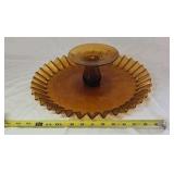 Vintage Amber Pressed Glass Cake Stand