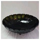 Vintage Dark Green Glass Footed Bowl