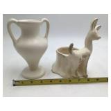 Vintage Ceramic Pair – White Amphora Vase & Standing Deer Planter / Vase
