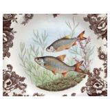 Spode Woodland Stream "Roach" Dinner Plate – Brown Transferware Fish & Floral Design