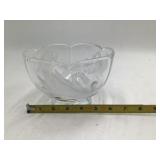 Vintage Etched Crystal Bowl – Swan & Floral Motif, Scalloped Rim