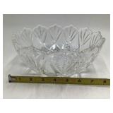 Vintage Crystal Cut Glass Bowl – Scalloped Rim with Diamond Fan Pattern