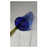 Vintage Cobalt Blue Glass Cylinder Vase – Enamel Floral & Scroll Design