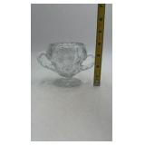 Vintage Crystal Sugar Bowl – Etched Butterfly & Floral Design, Two Handles