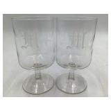 Vintage Etched Monogram "M" Goblet Set