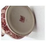 Vintage Red Transferware Pitcher with Pastoral Scene