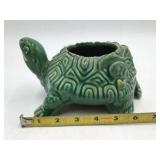 Vintage Green Glazed Ceramic Turtle Planter