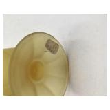 Vintage Fenton Custard Satin Yellow Vase Hand Painted Daisies Scalloped Rim