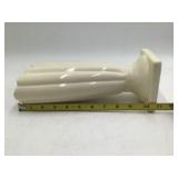 Vintage Cream Ceramic Fluted Fan Vase Scalloped Rim Square Pedestal Base