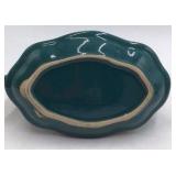 Vintage Teal Ceramic Fish Planter or Planter Pot Angelfish Shape with Saucer