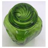 Vintage Green Depression Glass Canister Jar Etched Floral Design with Lid