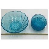 Vintage Blue Depression Glass Shell Bowl Set Scalloped Swirl Pattern 7-Piece