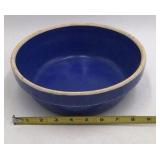 Vintage Blue and Cream Ceramic Mixing Bowl Set Embossed Rim & Striped Patterns