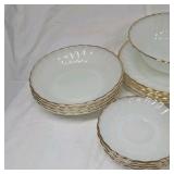 Vintage Fire-King Milk Glass Dinnerware Set Gold Trim Scalloped Edges