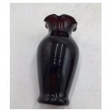 Vintage Black Amethyst Glass Vase Set Hand-Painted Fairy Motif Scalloped Rim & Bud Vase
