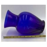 Vintage Cobalt Blue Glass Vase Flared Rim Bulbous Body Blown Style