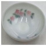 Vintage Fire-King Milk Glass Bowl – Pink Flowers with Green Leaves