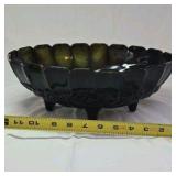Vintage Dark Green Glass Footed Bowl
