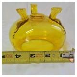 Vintage Amber Glass Bowl – Three-Handled Censer Style with Legs