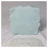 Vintage Milk Glass & Blue Cameo Jewelry Box – Lady Profile Lid with Floral Relief