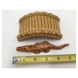 Vintage Japanese Ceramic Alligator Wall Pocket and Bridge Set