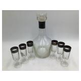 Vintage Black and Clear Glass Cordial or Liqueur Set