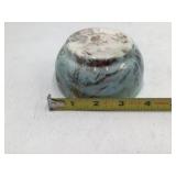 Sascha Brastoff California Mid-Century Modern Turquoise Silver Lustre Bowl Rooster Mark