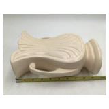 Vintage Cream Ceramic Vase with Applied Handles Fluted Lily Design USA 48-3